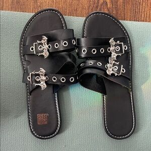 Stylish Black Sandals with Silver Accents
